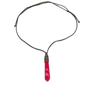 Pink agate hexagonal column natural  healing crystal pendant on black adjustable